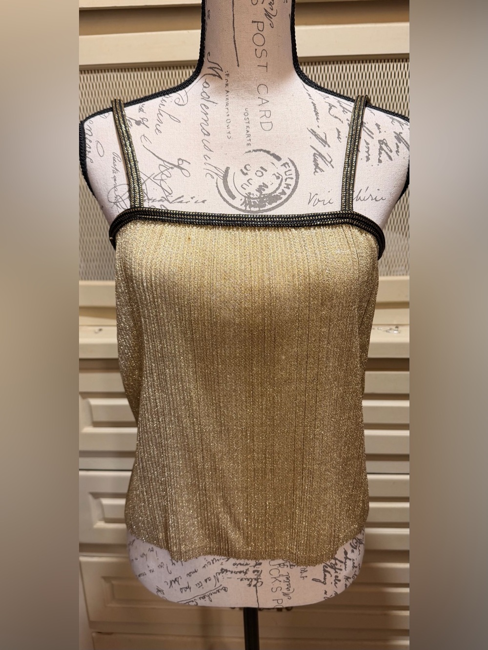 NWT VTG Yves Saint Laurent Metallic Gold Pleated Cami Tank Top